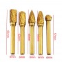 5pcs 6x10mm Tungsten Steel Grinding Head Drill Bit Titanium Coated Rotary Burrs Tool